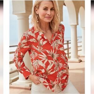 Tommy Bahama Exotic Tropical Blazing Orange Hawaiian Silk Women's Blouse Shirt S